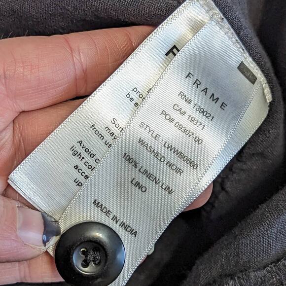 FRAME Le Beau Cropped Linen Pants Utility Black Washed Noir High Rise Medium - Picture 6 of 6